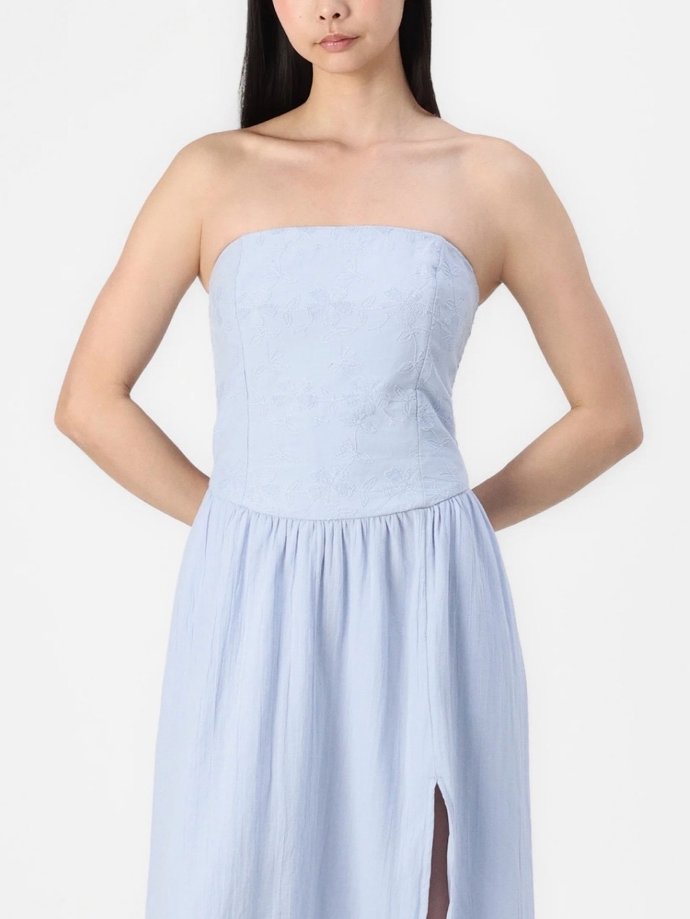Hollister Strapless Light Blue Midi Dress with Side Slit NWOT large - Picture 7 of 10